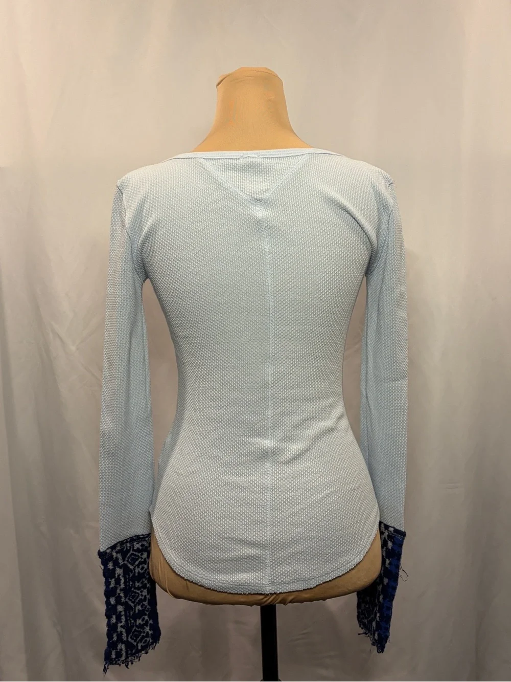 Free People Light Blue Long Sleeve Waffle Shirt